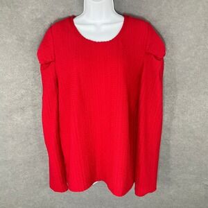 LOFT Red Textured Long Sleeve‎ Top Ruched Sleeve Detail Women's Size XL